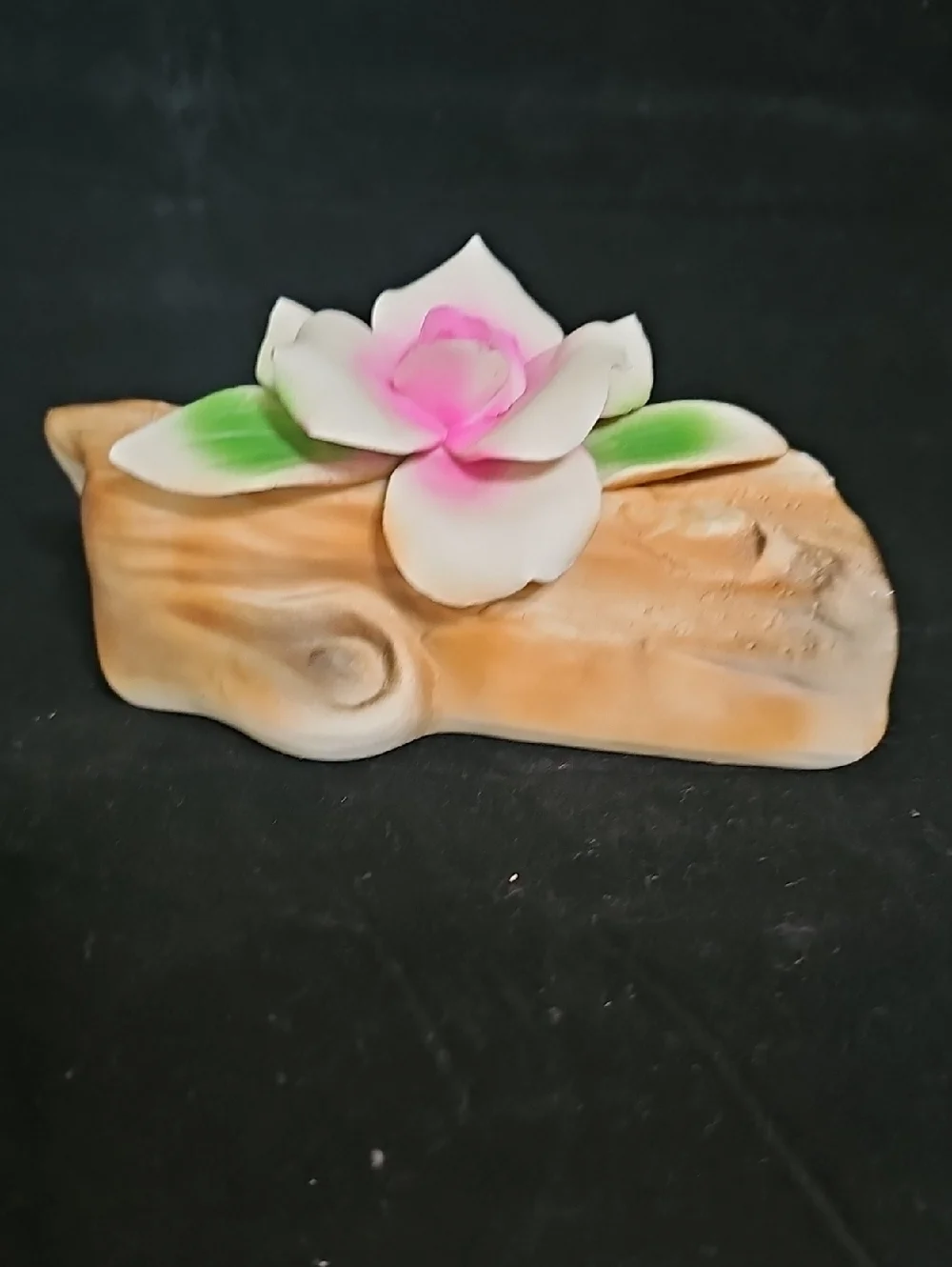 Capodimonte Porcelain Pink Floral Accent on Faux Wood Base - Home Accents